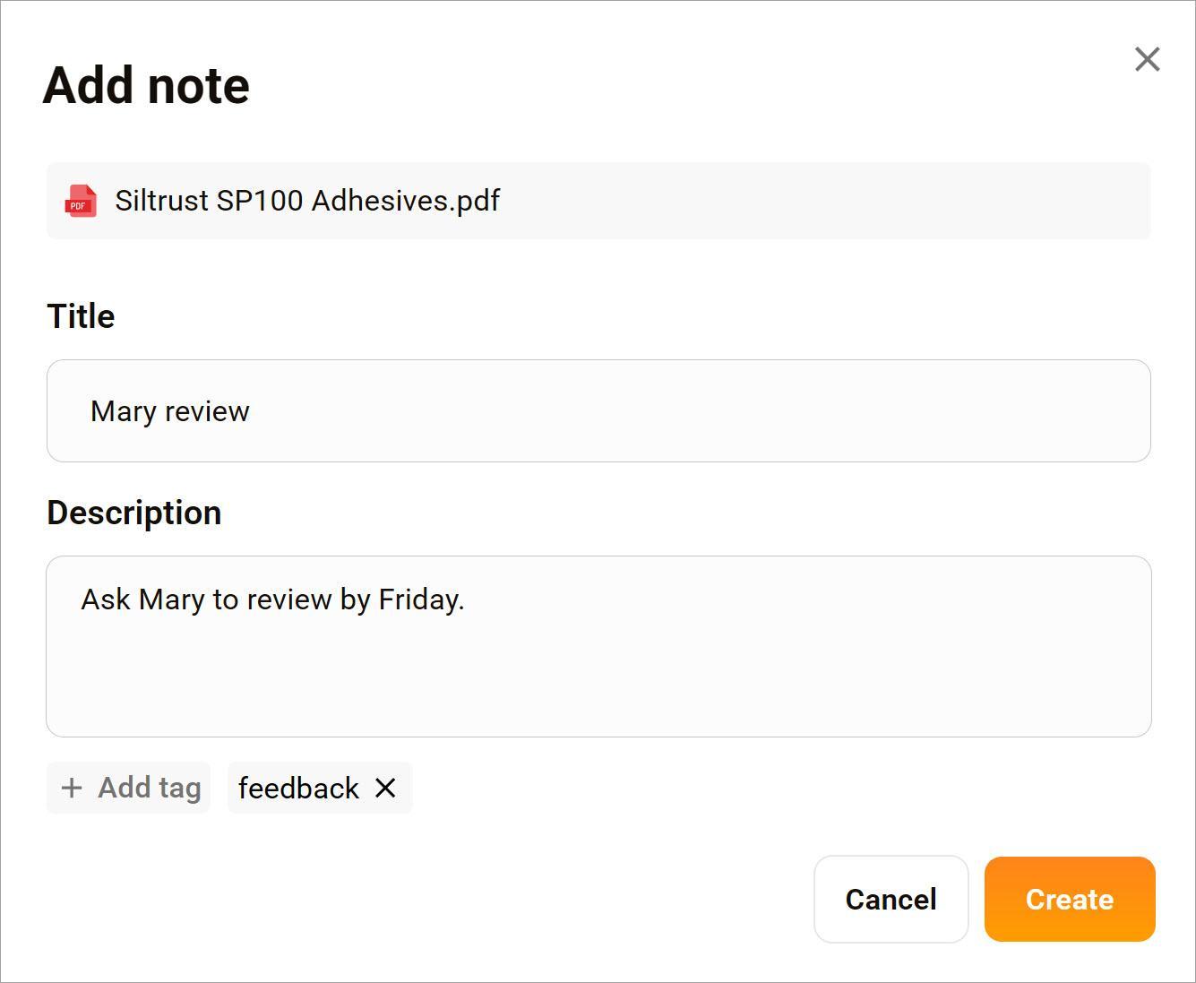 Add a Note to a File - Create Note