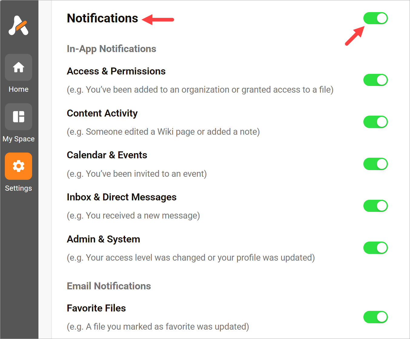Manage Alert Settings - Notification Toggles