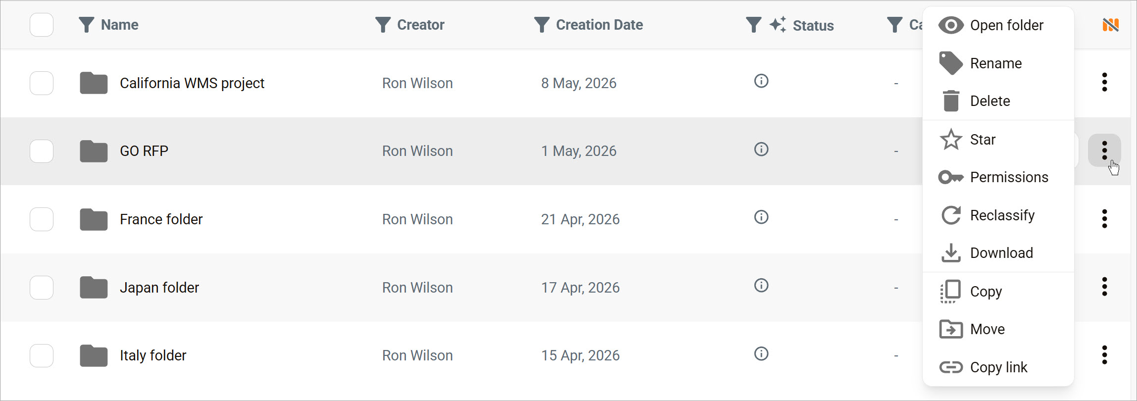 More Options Menu-Folder Actions