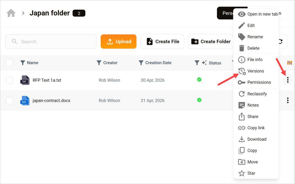 View File Versions - Version List