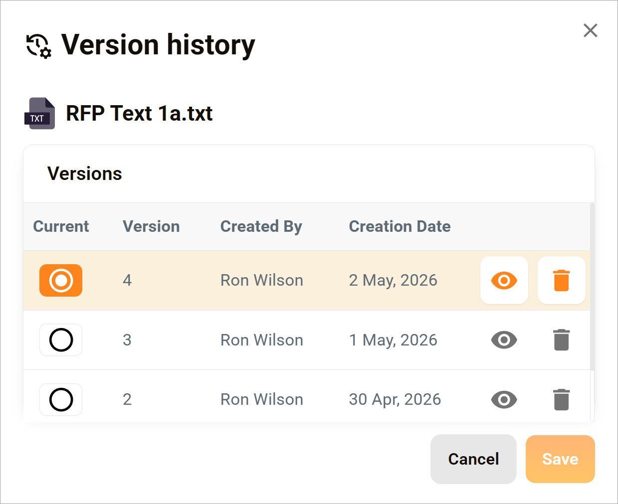 View File Versions - Manage Version