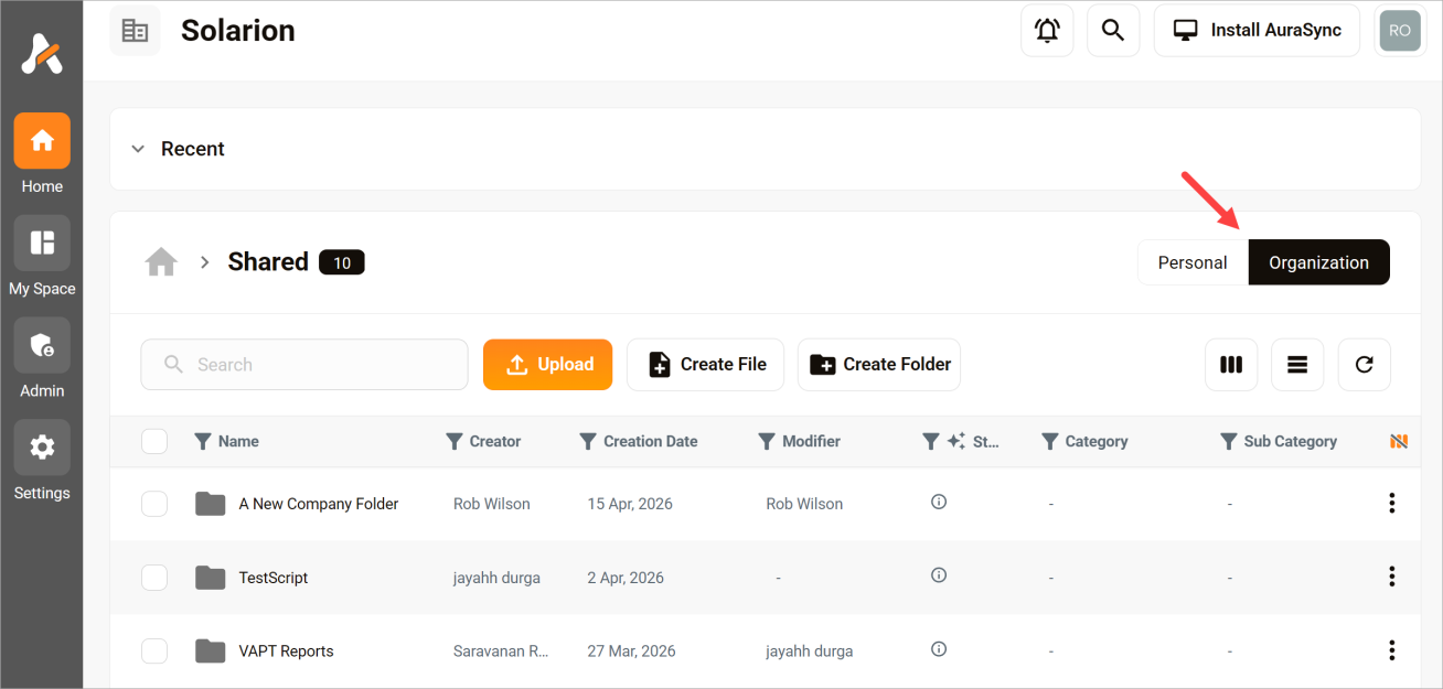 Organization Workspace Overview